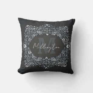 Cojín Decorativo Monograma negro y plateado de lujo