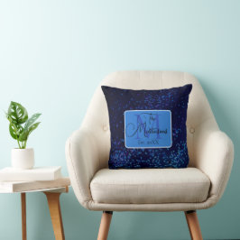 Cojín Decorativo Monograma Nombre de familia Blue Confetti