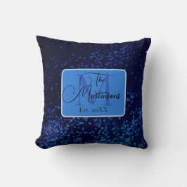 Cojín Decorativo Monograma Nombre de familia Blue Confetti