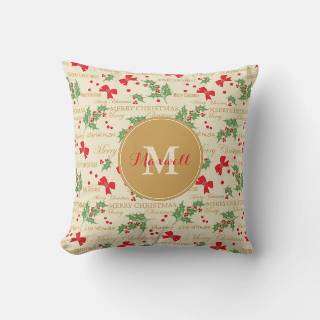 Cojín Decorativo Monograma / Nombre / Festividad Feliz Navidad (Anverso)