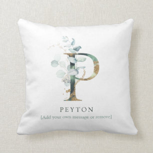 Cojín Decorativo Monograma Nombre inicial Moda botánica Letra de o