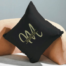 Cojín Decorativo Monograma Nombre Llanto Mínimo Feminina Negro & Or