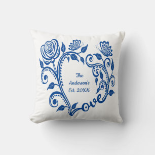 Cojín Decorativo Monograma Nombre Mariposas Azules Flores Corazón A