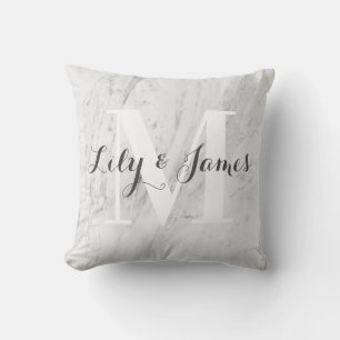 Cojín Decorativo Monograma Nombre Mármol Gris Blanco Recuerdo de Bo