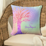 Cojín Decorativo Monograma Nombre paracaídas del arcoiris Girly<br><div class="desc">Esta almohada de tono jovial está decorada con un árbol y un fondo de colores arcoiris con estrellas brillantes falsas. Puede personalizar con un nombre y un monograma. También puede cambiar el color del texto y el tipo de letra utilizando la opción personalizar adicional. Árbol mosaico original © Michele Davies....</div>