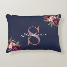 Monograma Nombre personalizado Oro rosa Borgoña Fl