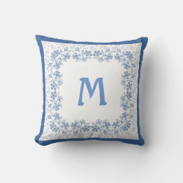 Cojín Decorativo Monograma nostálgico Borde floral índigo