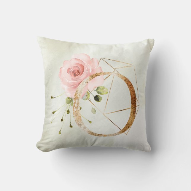Cojín Decorativo Monograma O Pillow Gold Floral (Anverso)