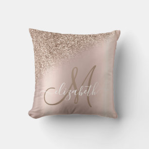Cojín Decorativo Monograma Ombre de Glitter Rosa Elegante