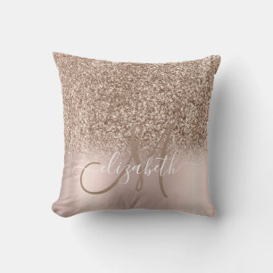 Cojín Decorativo Monograma Ombre Glitter Rosa Dorado Moderno Elegan