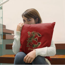Cojín Decorativo Monograma Ornamentado Personalizado Navidad Rojo D