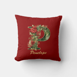 Cojín Decorativo Monograma Ornamentado Personalizado P Rojo Dorado