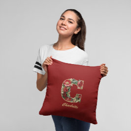 Cojín Decorativo Monograma Ornata Personalizada C Navidad Rojo Dora