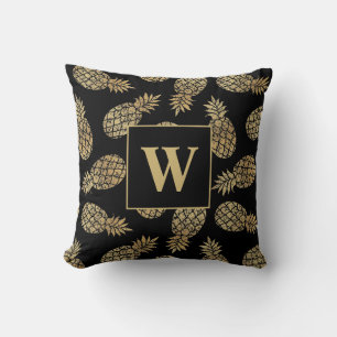Cojín Decorativo Monograma Oro piña en negro