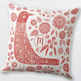 Cojín Decorativo Monograma Pájaro Rojo Blanco