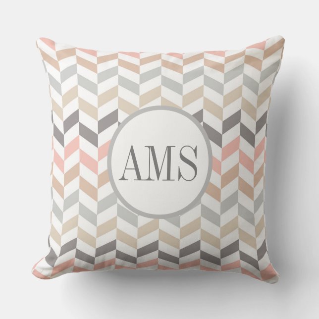 Cojín Decorativo Monograma Pastel Herringbone Personalizado (Anverso)