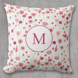 Cojín Decorativo Monograma Patrón Botánico Floral Rosa