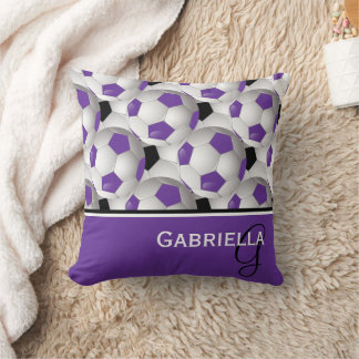 Cojín Decorativo Monograma Patrón de pelota negra púrpura