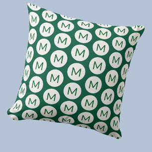 Cojín Decorativo Monograma Patrón inicial Spot Verde personalizado