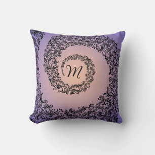 Cojín Decorativo Monograma Peach and Purple Damask