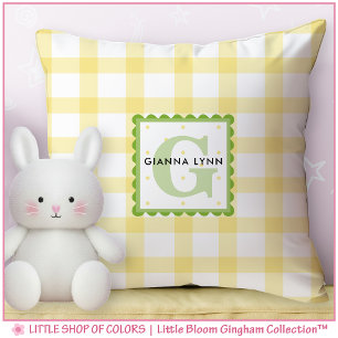 Cojín Decorativo Monograma personalizable de gingham amarillo