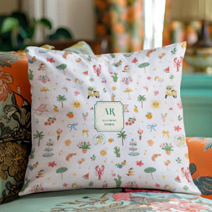 Cojín Decorativo Monograma personalizada de acuarela de verano
