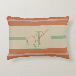 Cojín Decorativo Monograma personalizada de coral y salvia a rayas 