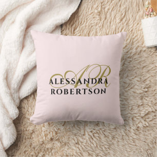Cojín Decorativo Monograma personalizada pastel rosa dorado negro m