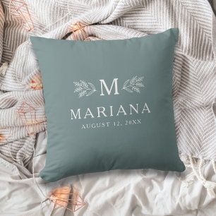 Cojín Decorativo Monograma personalizada rústica azul verdoso suave