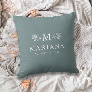 Cojín Decorativo Monograma personalizada rústica azul verdoso suave