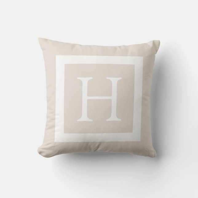 Cojín Decorativo Monograma Personalizado Beige (Anverso)