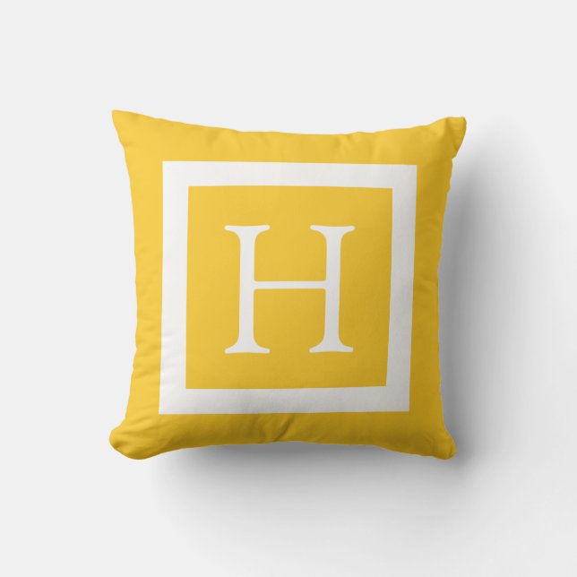 Cojín Decorativo Monograma Personalizado blanco amarillo (Anverso)