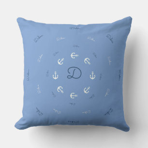 Cojín Decorativo monograma personalizado con anclas azules
