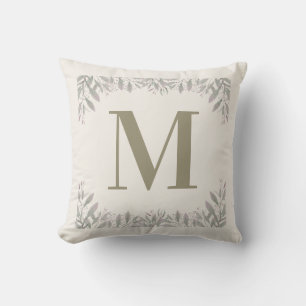 Cojín Decorativo Monograma personalizado con elegante borde botánic