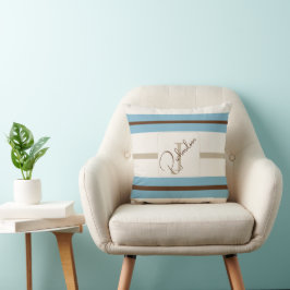 Cojín Decorativo Monograma Personalizado Costero de Franjas Marrón