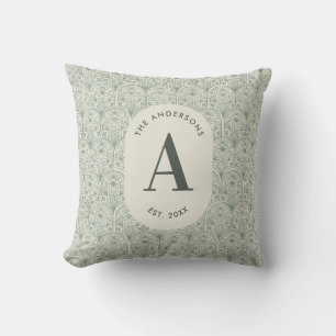Cojín Decorativo Monograma personalizado de apellido familiar Verde