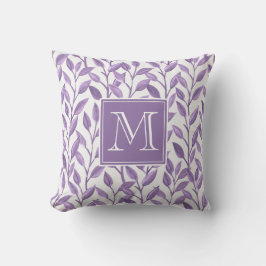 Cojín Decorativo Monograma personalizado de hojas moradas claras