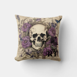 Cojín Decorativo Monograma personalizado de las flores de cráneo pú