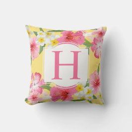 Cojín Decorativo Monograma Personalizado de las flores rosadas amar