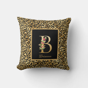 Cojín Decorativo Monograma personalizado de leopardo moderno B inic
