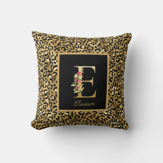 Cojín Decorativo Monograma personalizado de leopardo moderno E inic