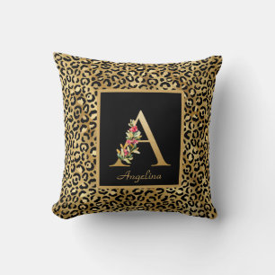 Cojín Decorativo Monograma personalizado de leopardo moderno inicia
