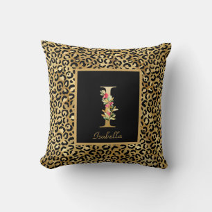 Cojín Decorativo Monograma personalizado de leopardo moderno inicia