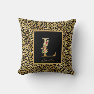 Cojín Decorativo Monograma personalizado de leopardo moderno inicia