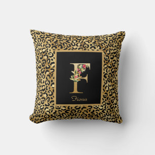 Cojín Decorativo Monograma personalizado de leopardo moderno inicia