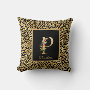 Cojín Decorativo Monograma Personalizado de Leopardo Moderno Inicia