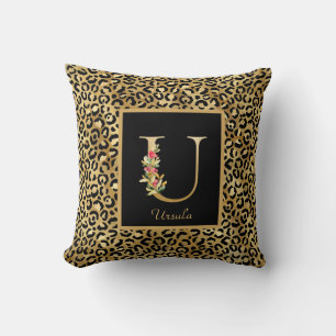 Cojín Decorativo Monograma personalizado de leopardo moderno inicia