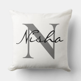Cojín Decorativo Monograma personalizado de nombre de familia gris