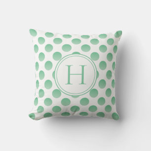 Cojín Decorativo Monograma Personalizado de puntos de polka verde p