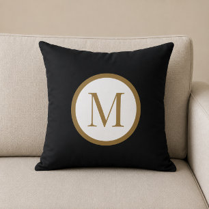 Cojín Decorativo Monograma personalizado de sello central negro y d